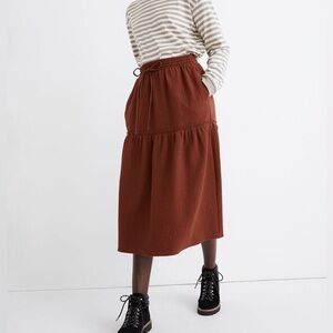 Madewell - Diamond Jacquard Drawstring Midi Skirt W/ Pockets | Rust - Large -New